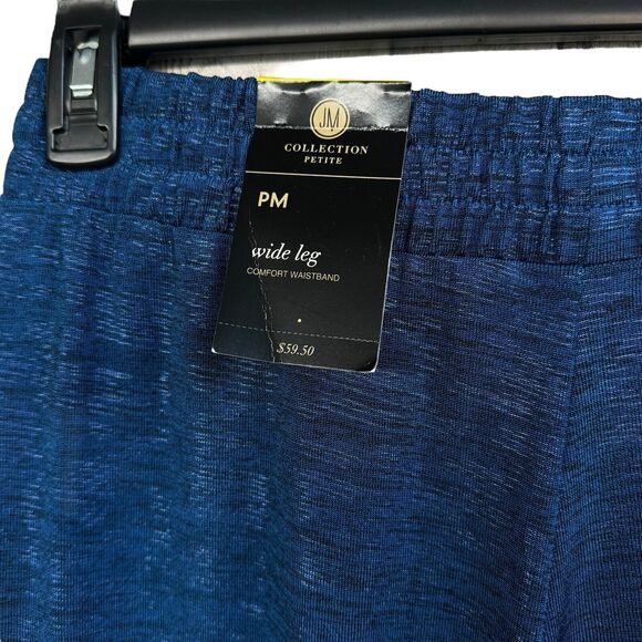 JM Collection Petite Medium Wide Leg Pants Loungewear Elastic Waist Shiny Blue - Picture 3 of 7
